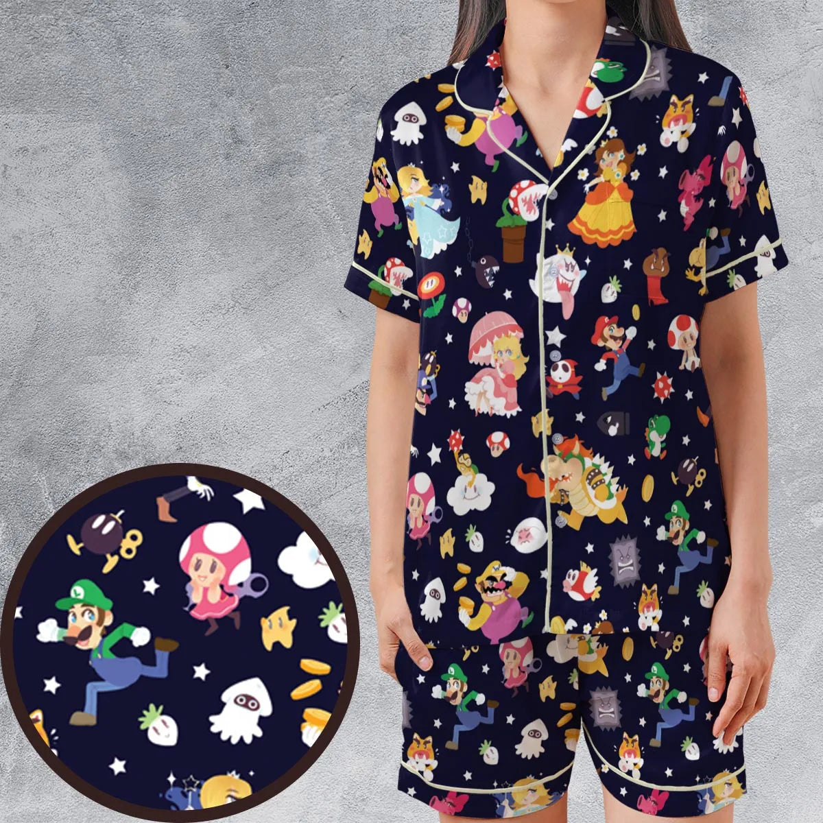 Mushroom Kingdom Super Mario Satin Short-Sleeve Pajamas Set
