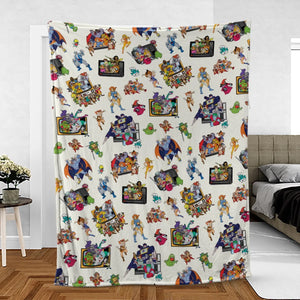 80s Famous Cartoon Characters Pattern Fleece Blanket