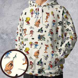 The Adventures of Rocky and Bullwinkle and Friends Characters Pattern All-over Print Hoodie