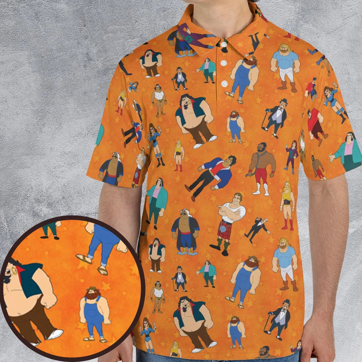 80s Hulk Rock 'n' Wrestling Characters AOP Men/Women Polo Shirt