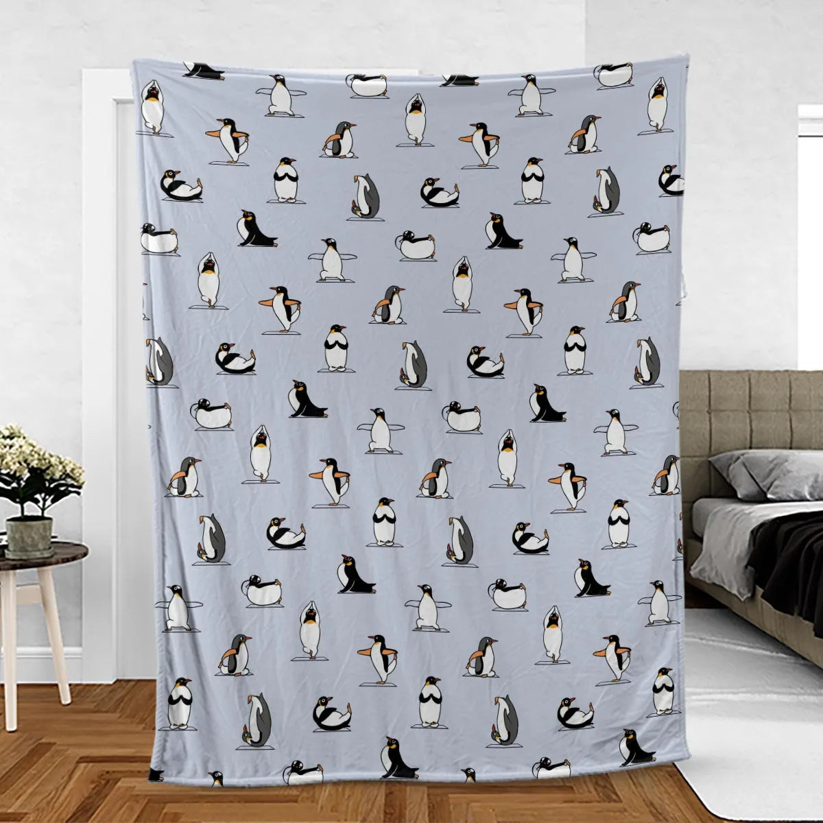 Penguin Yoga Pattern Fleece Blanket