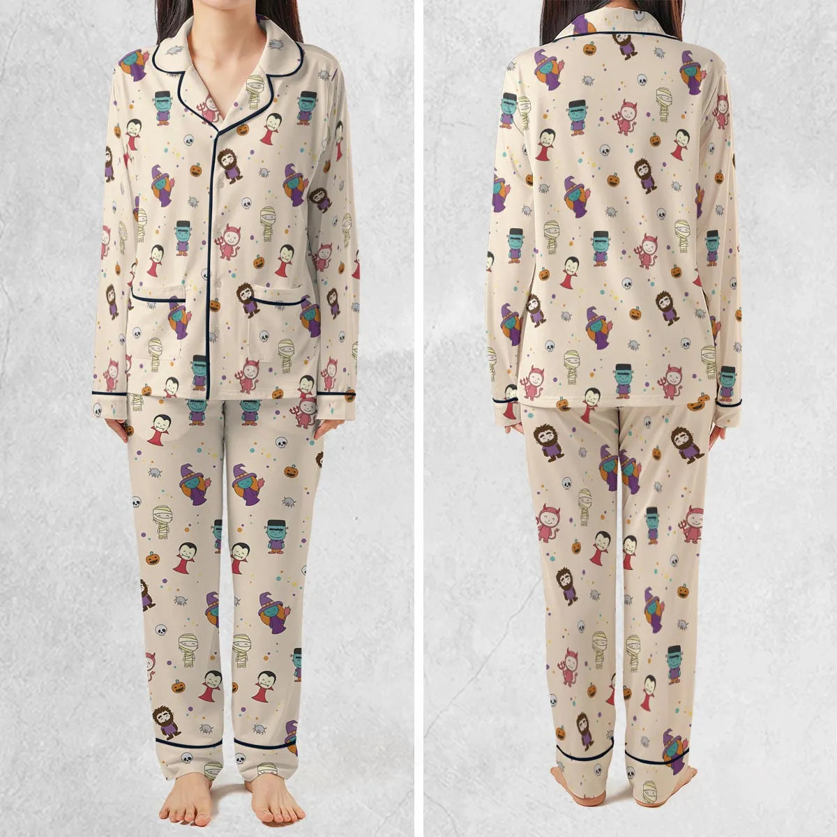 Cute Halloween Characters Pattern Pajamas Set