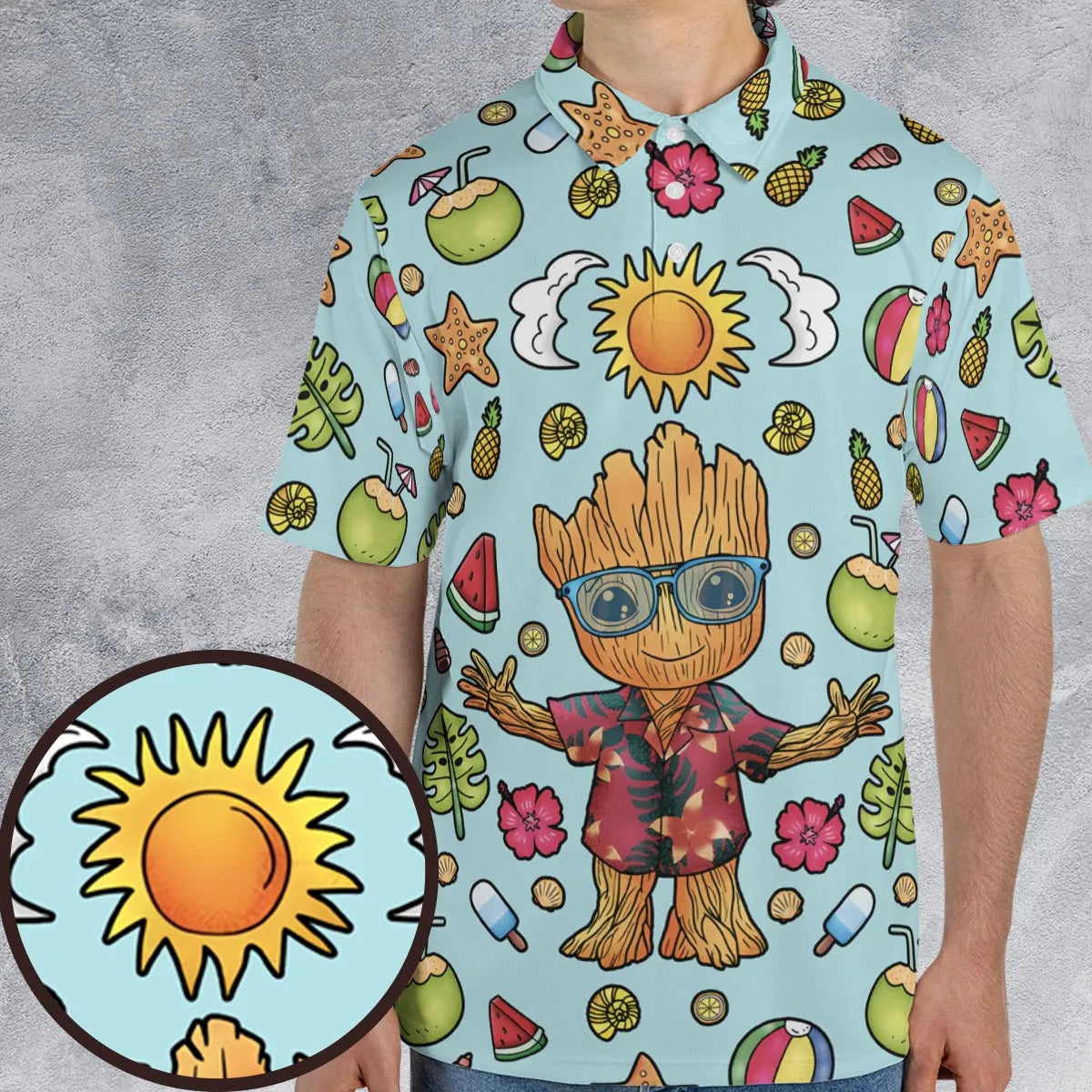 Summer Galaxy Groot AOP Men/Women Polo Shirt