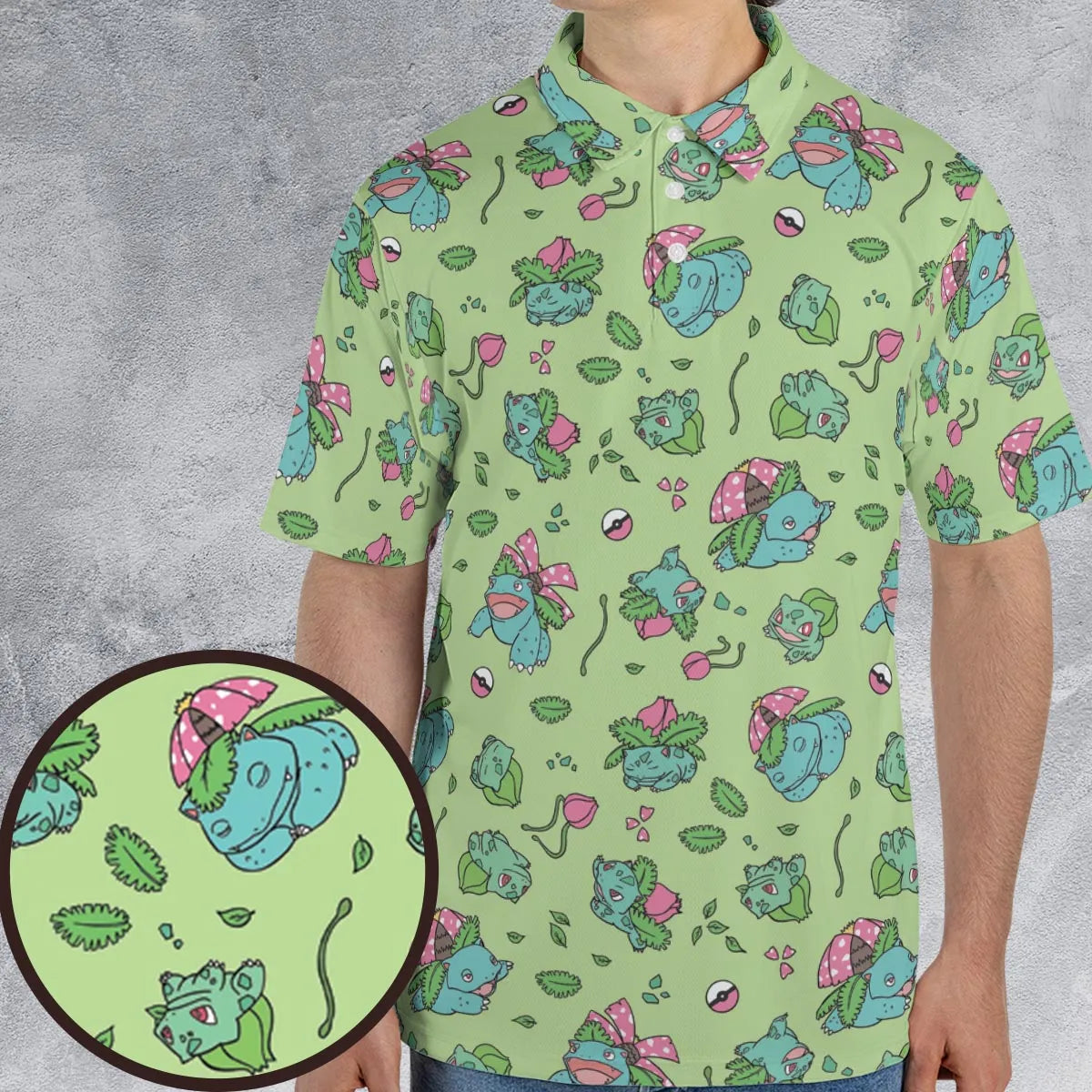 Venusaur Ivysaur and Bulbasaur Pokemon AOP Men/Women Polo Shirt