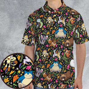 Floral Snorlax Bidoof Eevee Meloetta Pokemon AOP Men/Women Polo Shirt