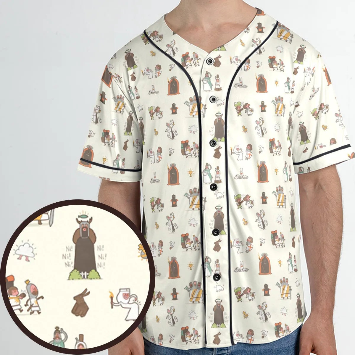 The Holy Grail Pattern Monty Python Button Down Unisex Baseball Jersey