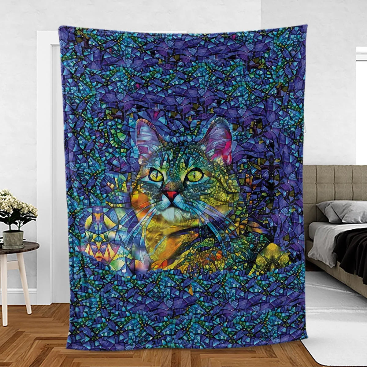 Cat Stained Glass Fleece Blanket