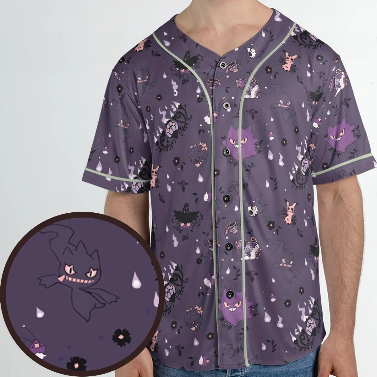 Pokemon Ghost-typen Gengar Banette Litwick Mismagius Unisex Baseball Jersey