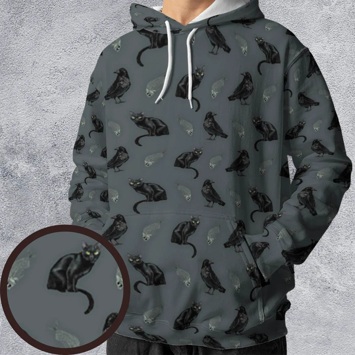 Cat and Raven Edgar Allan Poe Pattern All-over Print Hoodie