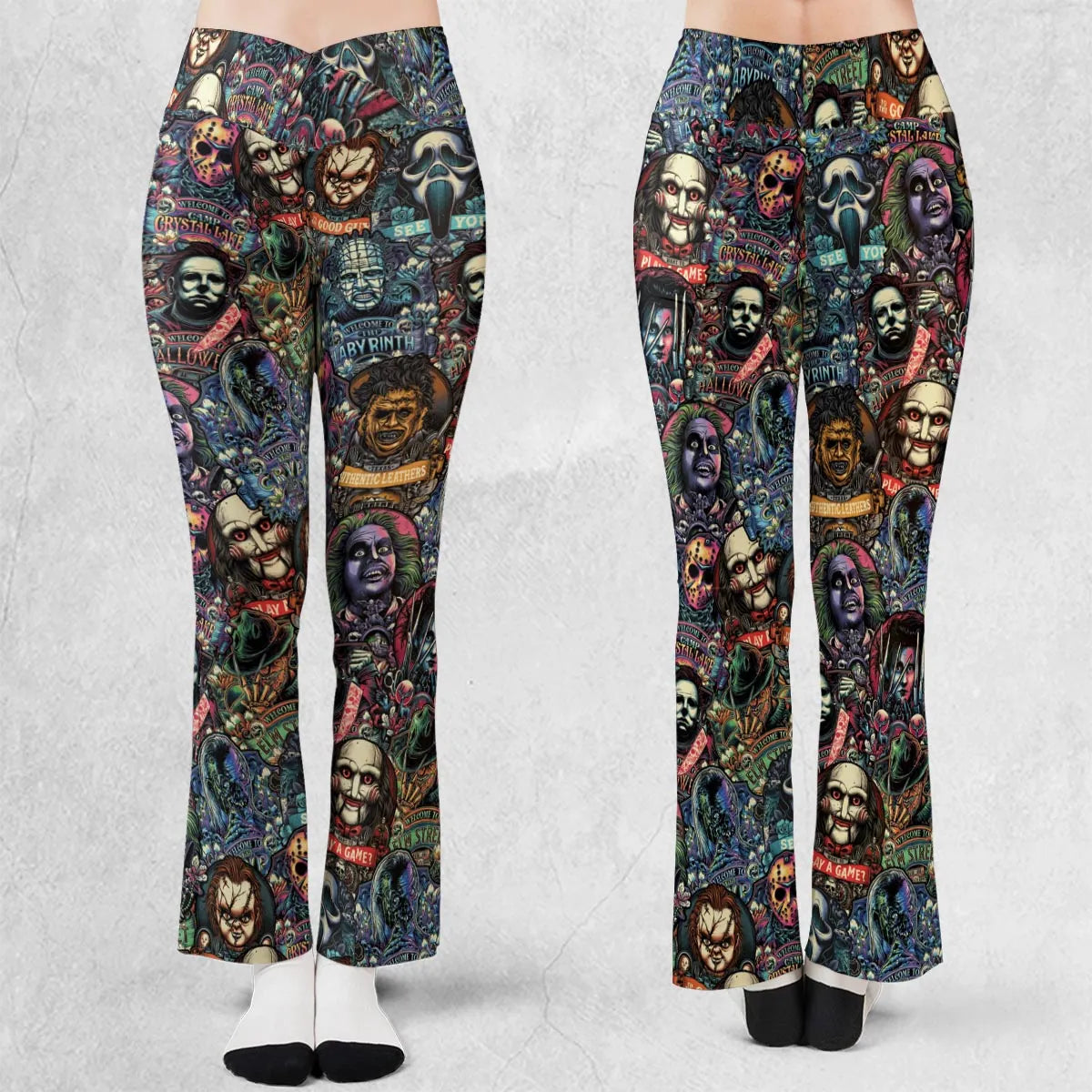 Horror Movie Characters Pattern Flare Leggings