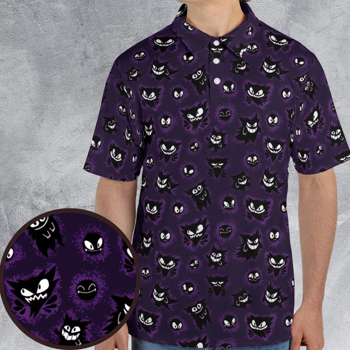 Gastly Haunter and Gengar Pokemon Pattern AOP Men/Women Polo Shirt