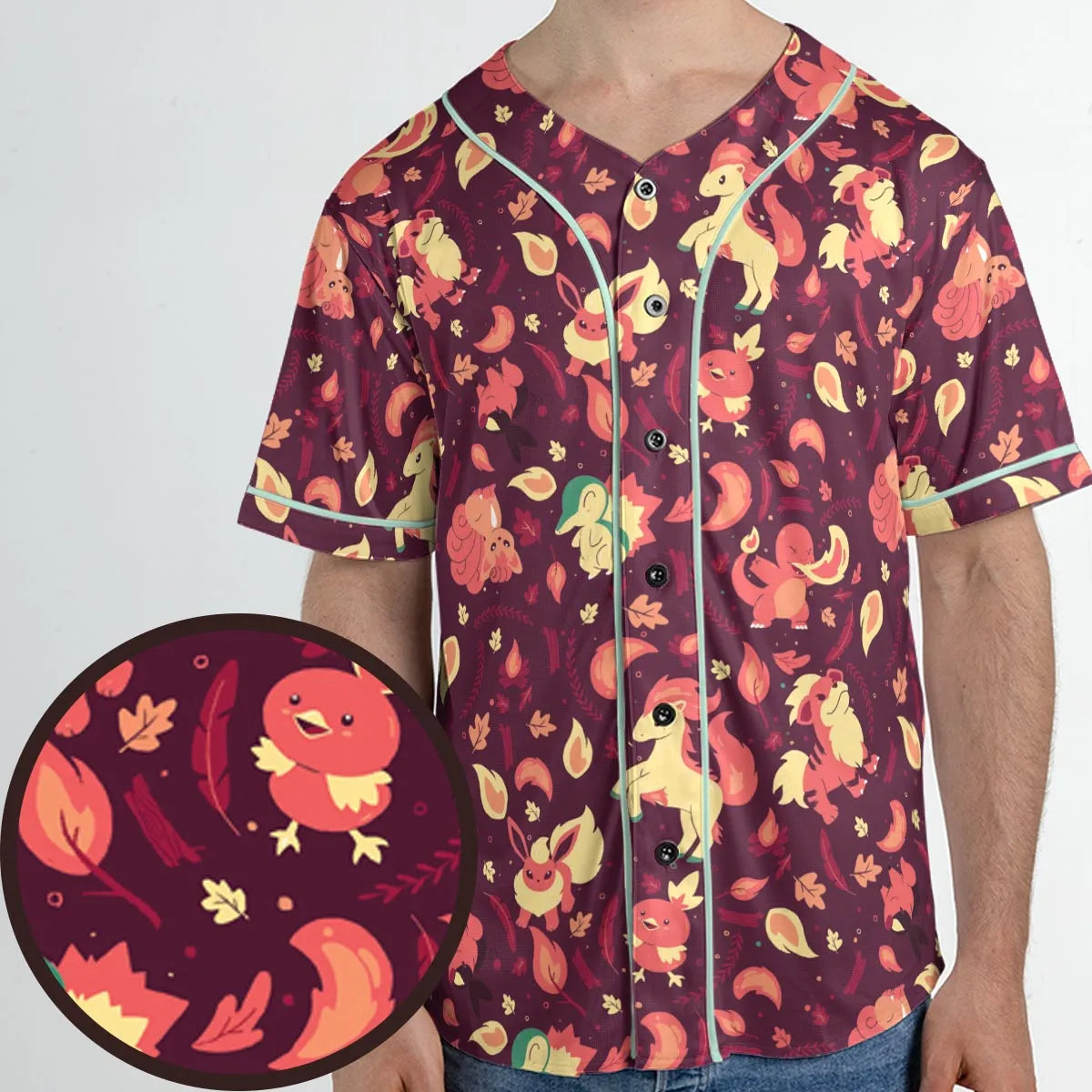 Fire Pokemon Pattern Unisex Baseball Jersey