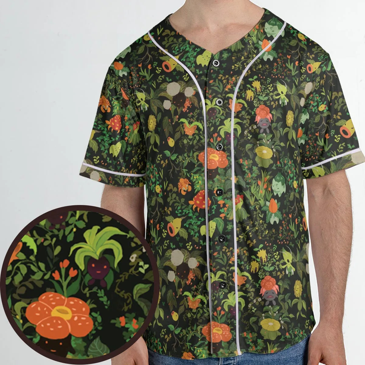 Grass Pokemon Patterns Unisex Baseball Jersey