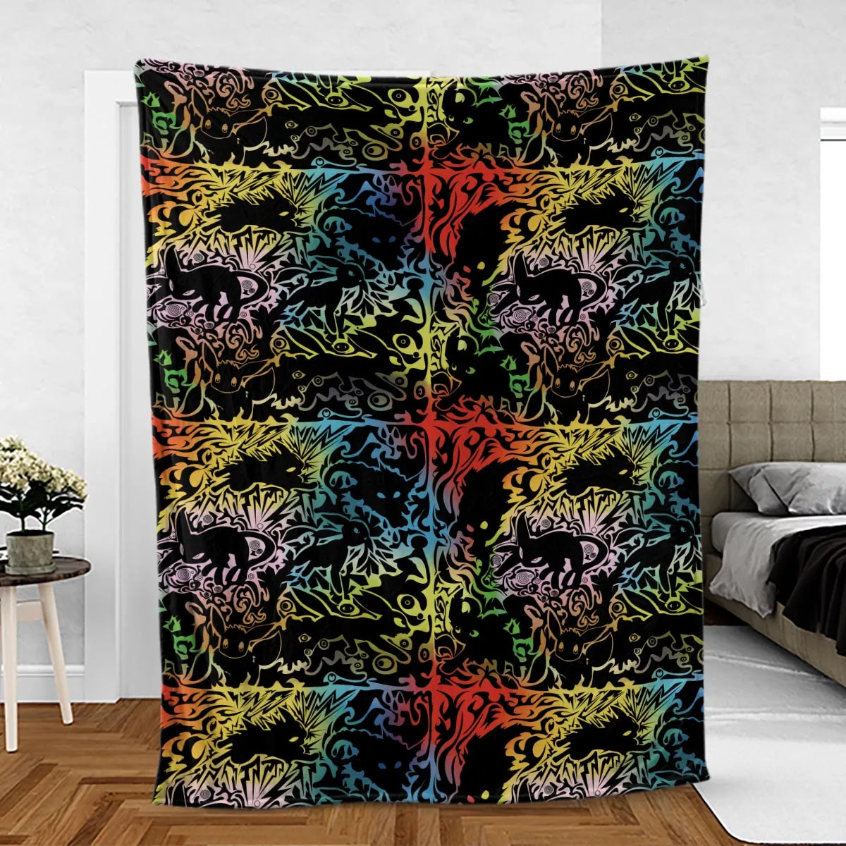 Eevee Pokemon Black Fleece Blanket