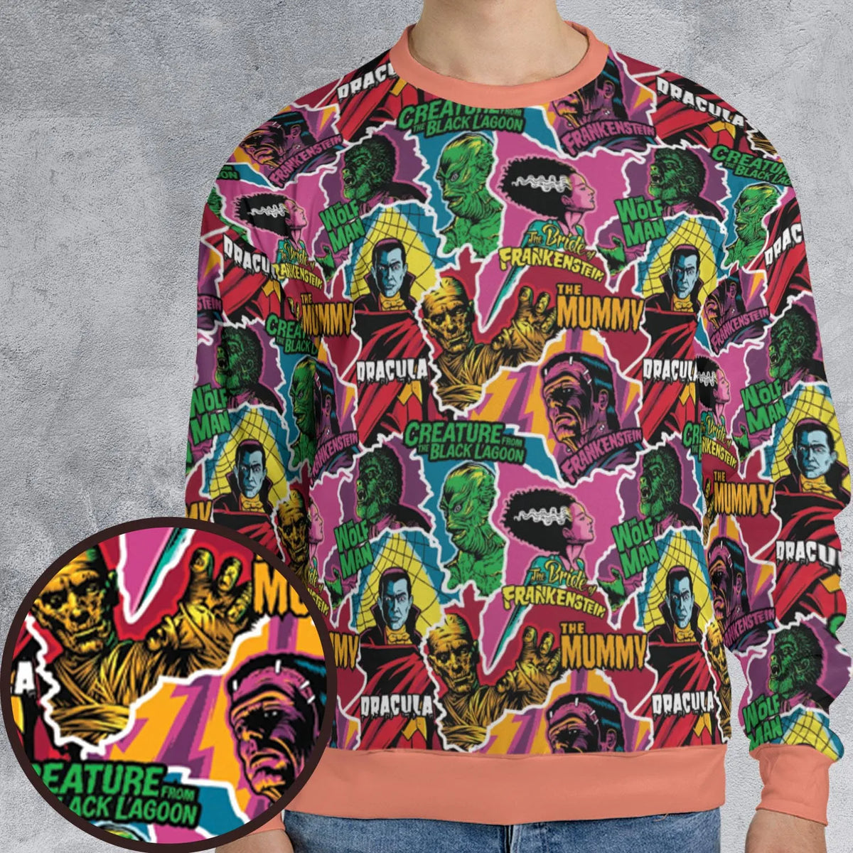 Monsters Pop Collage Universal Monsters All-over Print Sweatshirt