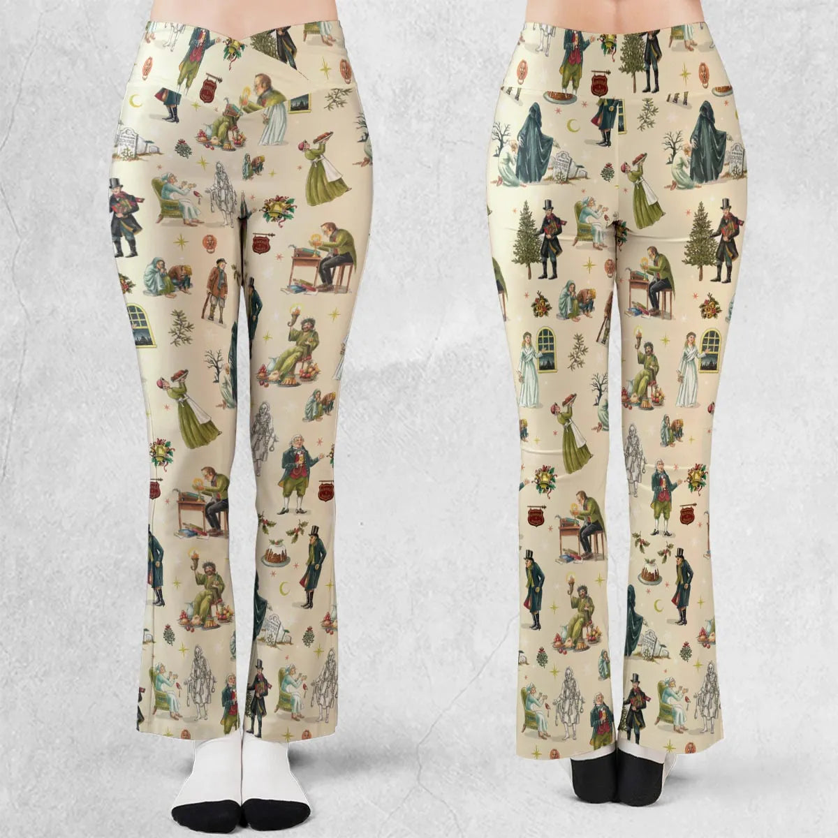 A Christmas Carol Characters Pattern Flare Leggings