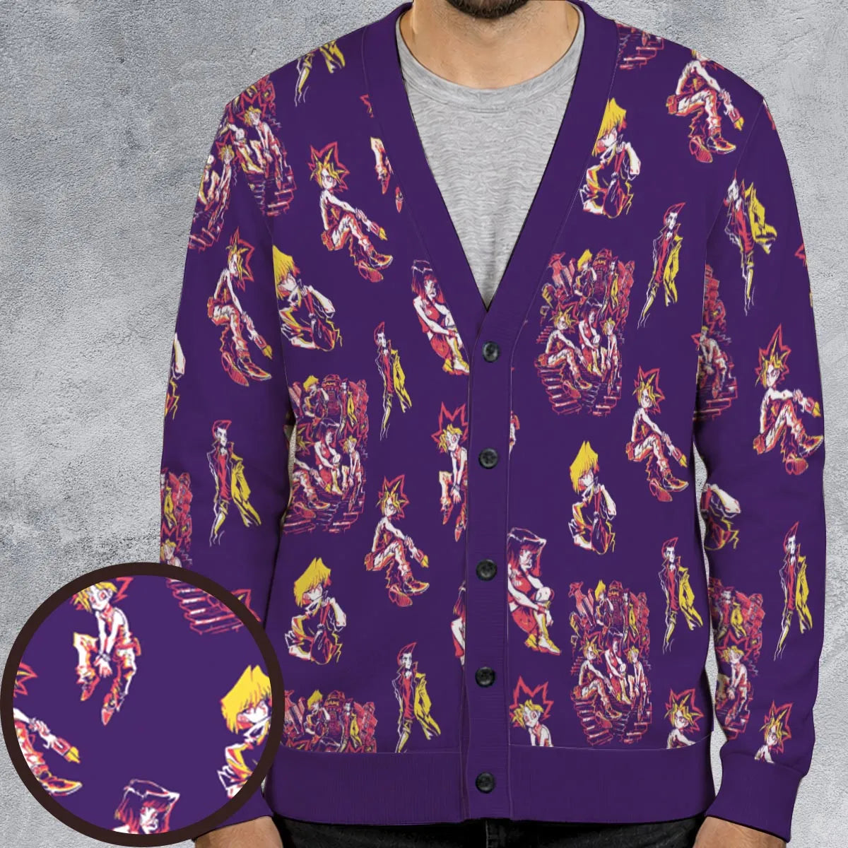 Yu Gi Oh Characters Patterns Cardigan