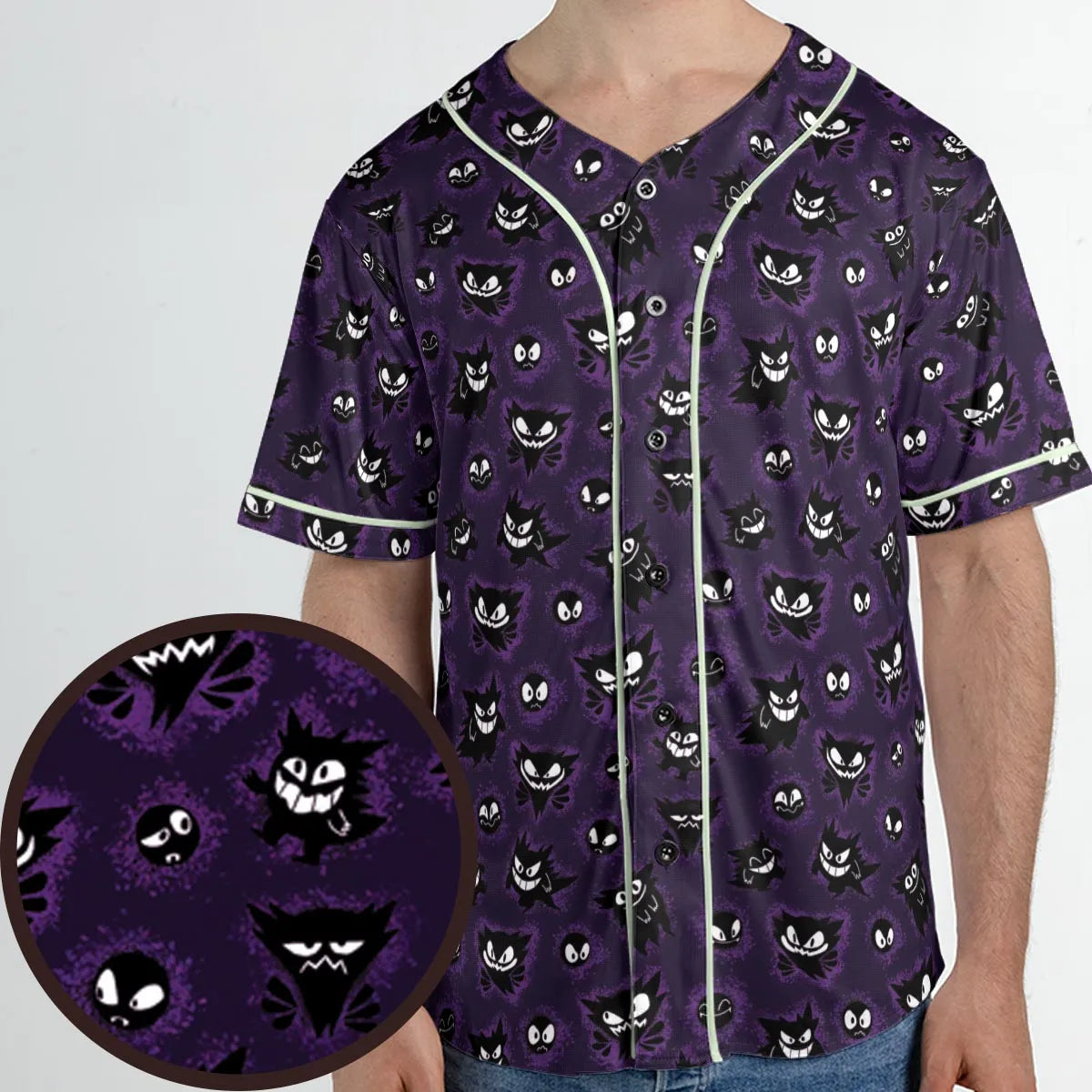 Gastly Haunter and Gengar Pokemon Pattern Unisex Baseball Jersey