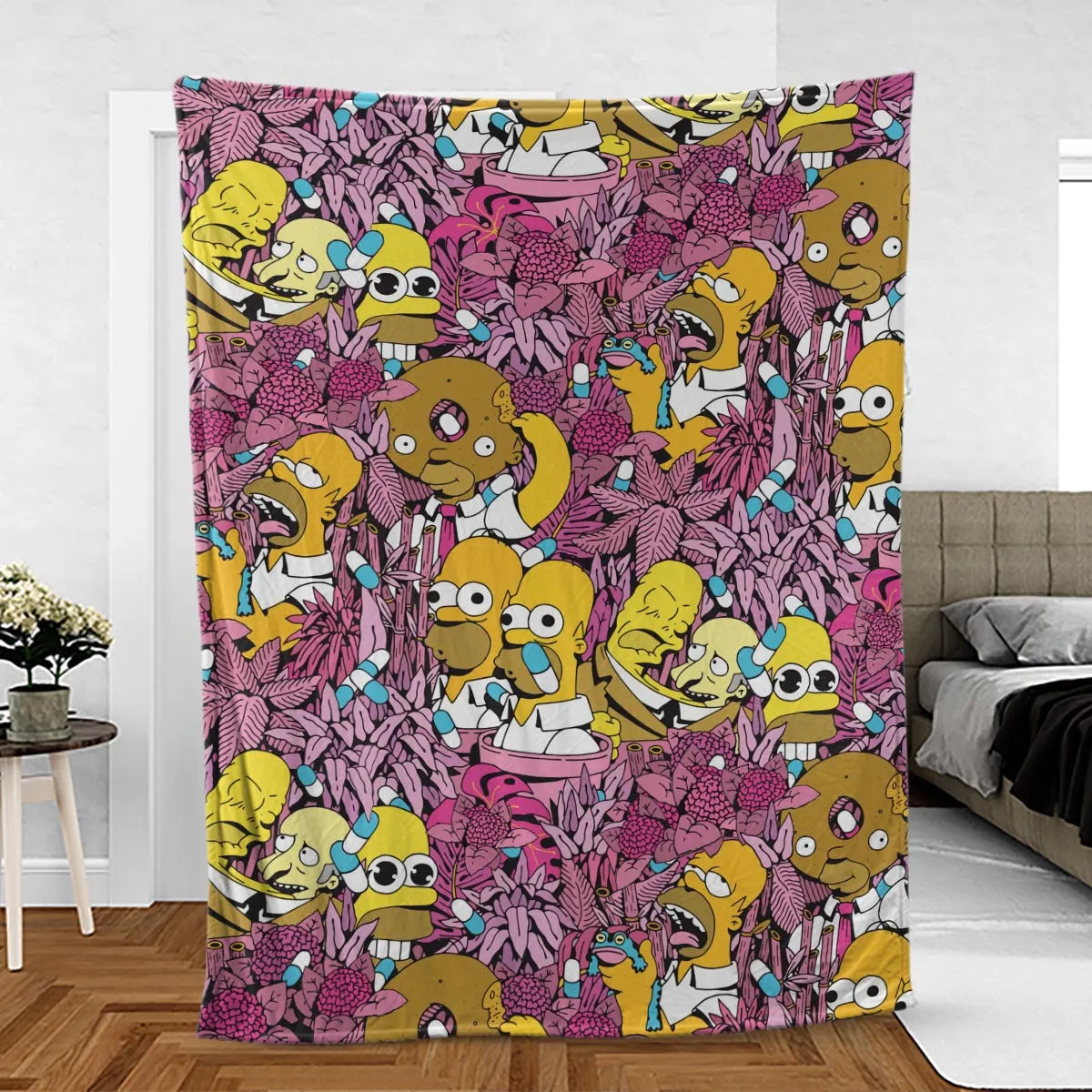 Homer Simpson In Flower Bush The Simpsons Fleece Blanket