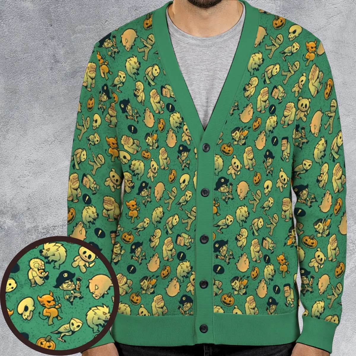 Terror Attack Cute Horror Characters Halloween Cardigan