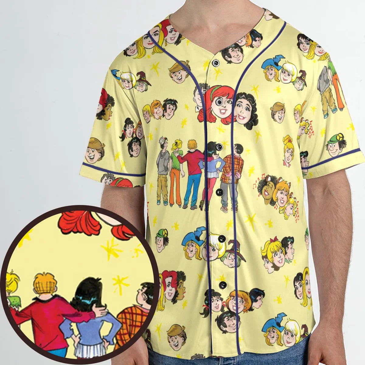 Nostalgic Cartoons in Archie Style Unisex Baseball Jersey