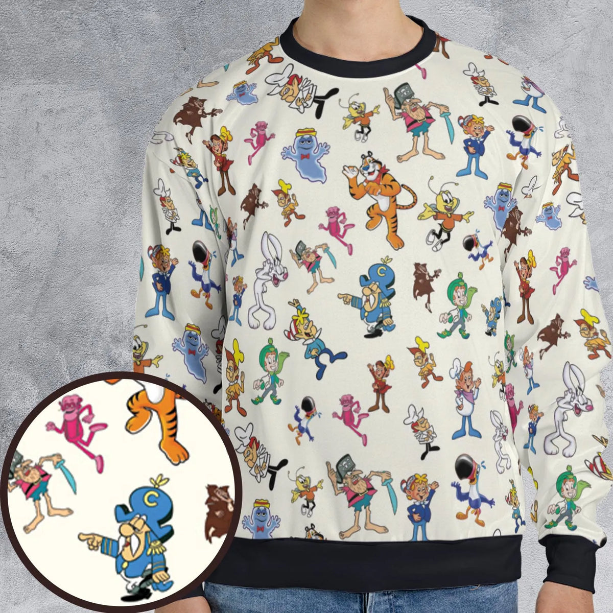 80s 90s Commercial Mascot Cereal All-over Print Sweatshirt
