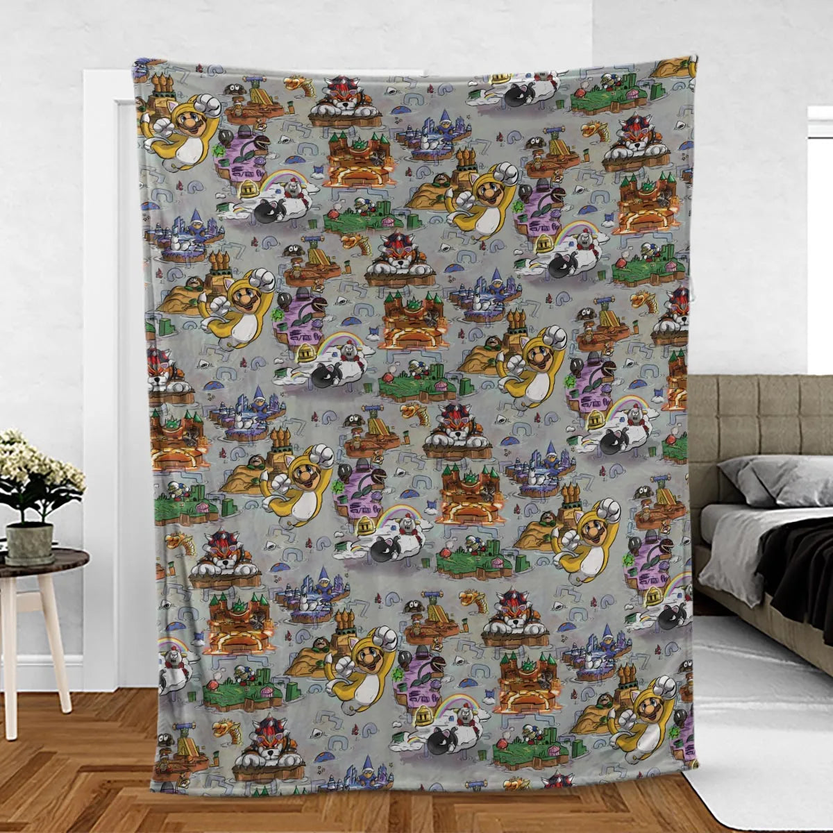 Mushroom World Super Mario Worlds Fleece Blanket