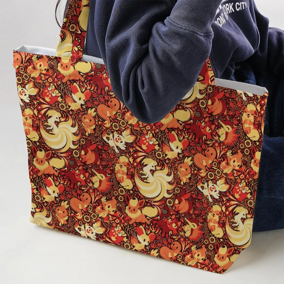 Pokemon Fire Pattern Large Tote Bag