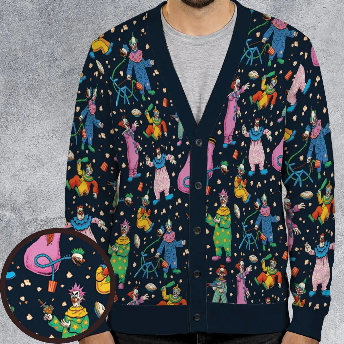 Clowns Popcorn Killer Klowns from Outer Space Pattern Cardigan