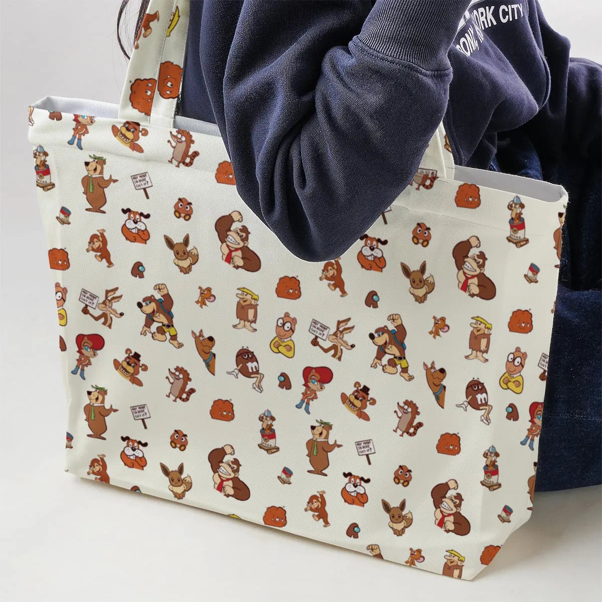 Famous Cartoon Characters in Brown Large Tote Bag