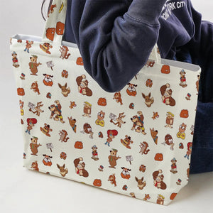 Famous Cartoon Characters in Brown Large Tote Bag