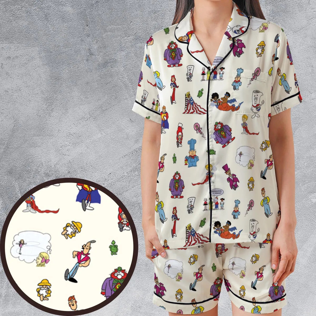 Schoolhouse Rock Characters Satin Short-Sleeve Pajamas Set