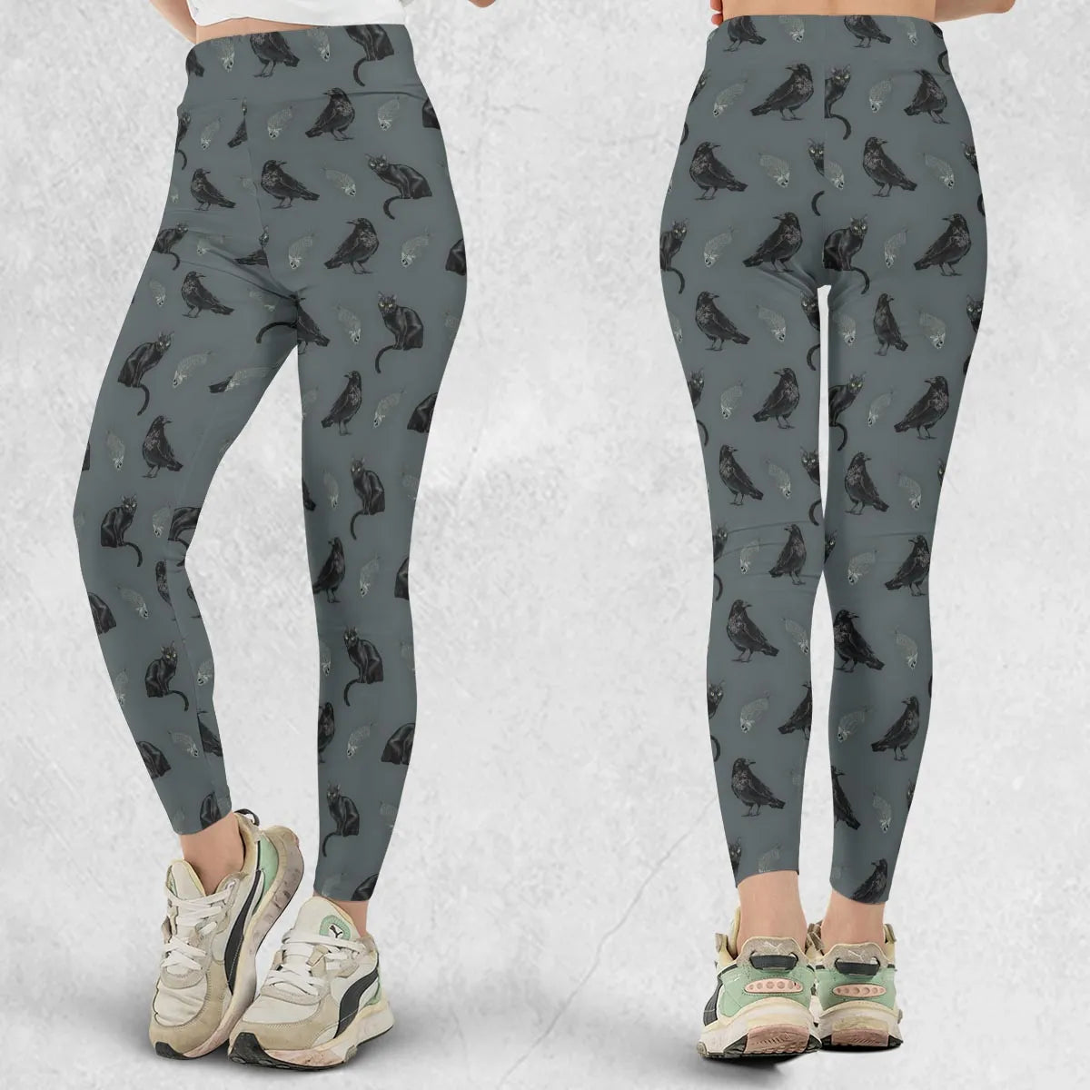 Cat and Raven Edgar Allan Poe Pattern Legging