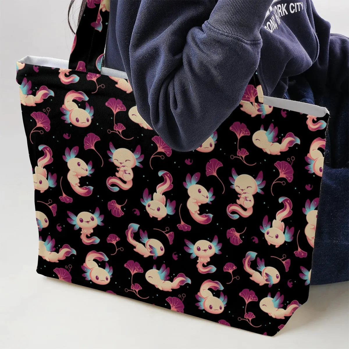 Axolotl Wonders Cute Salamanders Pattern Large Tote Bag