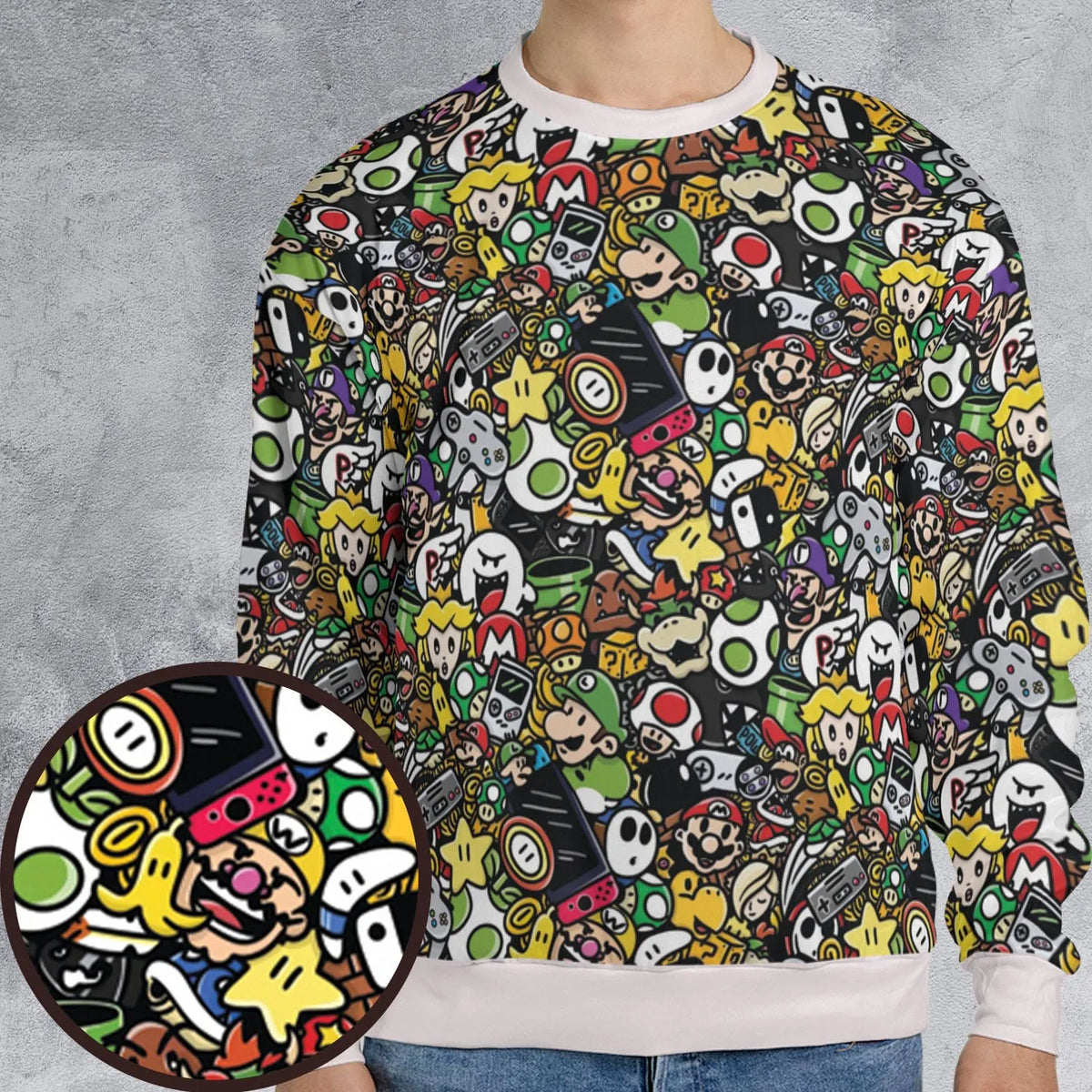 Super Mario Characters All In One Pattern All-over Print Sweatshirt