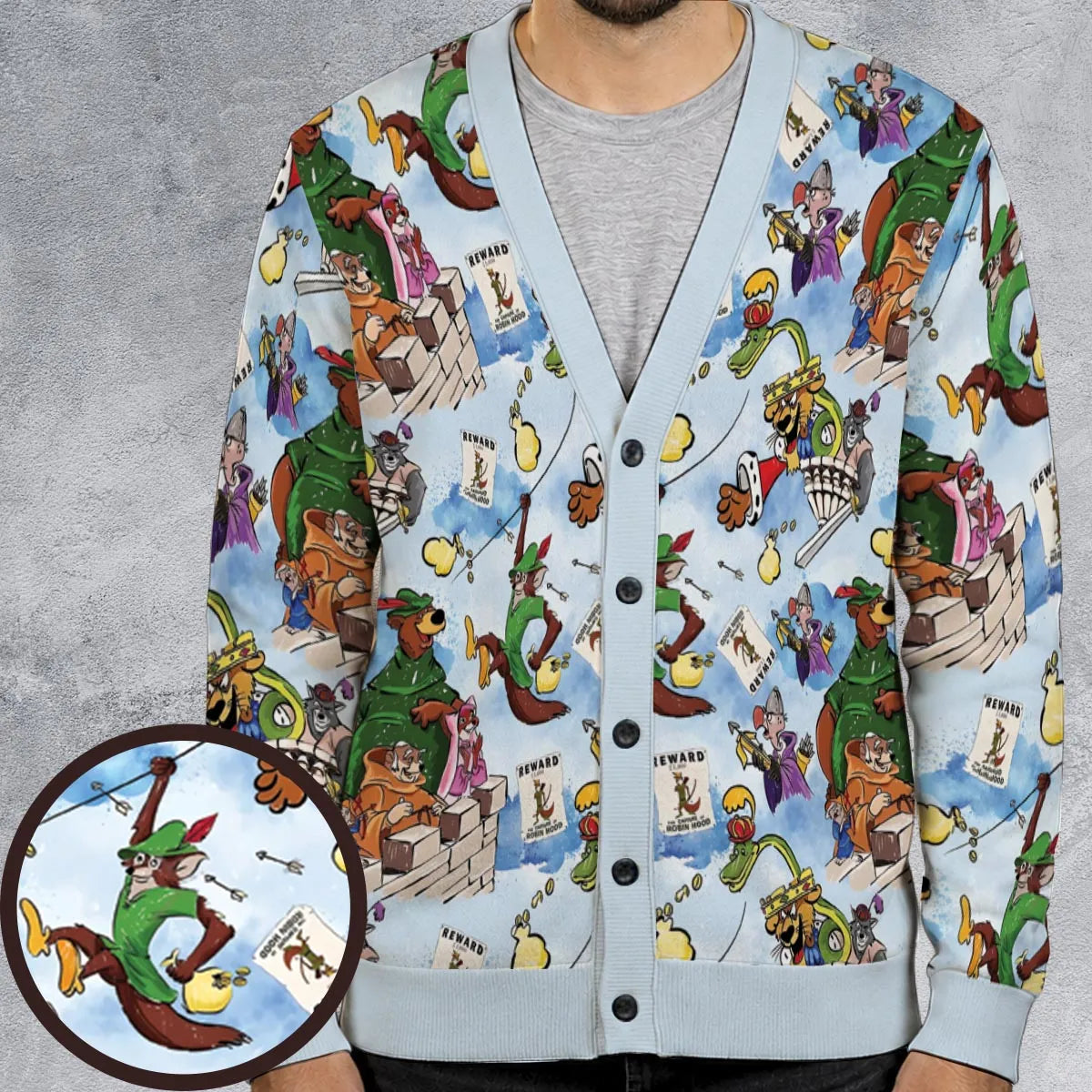 Robin Hood Characters Pattern Cardigan