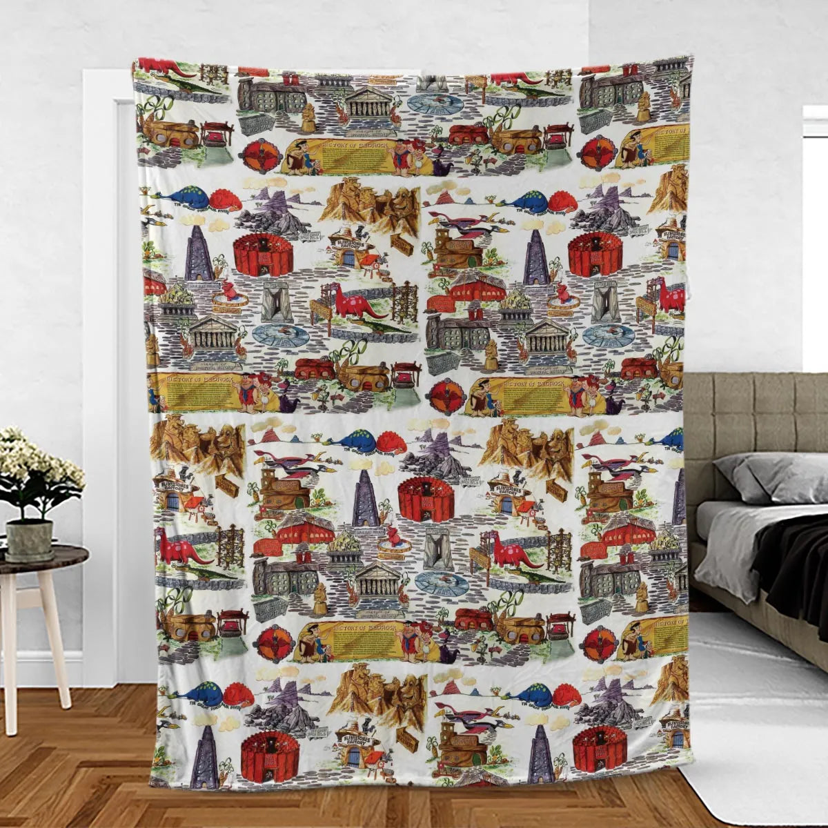 History Of Bedrock Flintstones Fleece Blanket