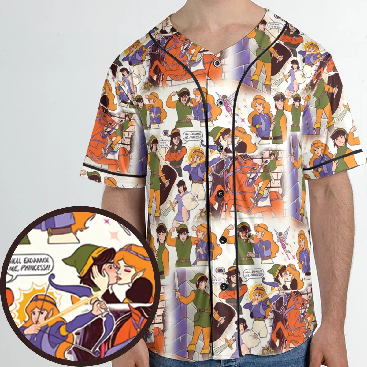 Link And Princess Zelda The Legend Of Zelda Animated Unisex Baseball Jersey