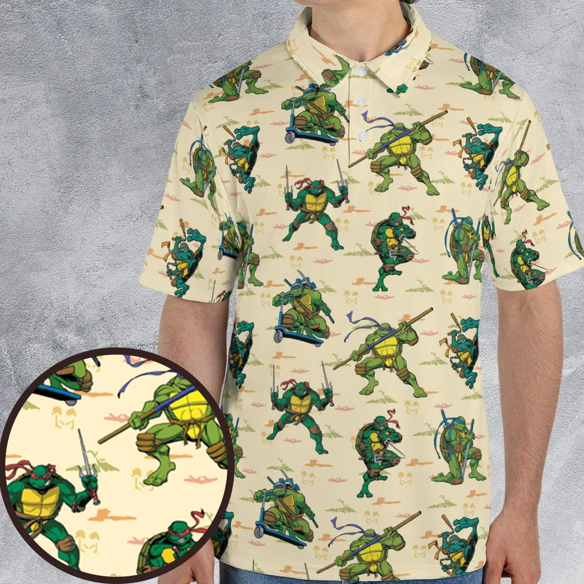 TMNT Characters Weapon Pattern AOP Men/Women Polo Shirt