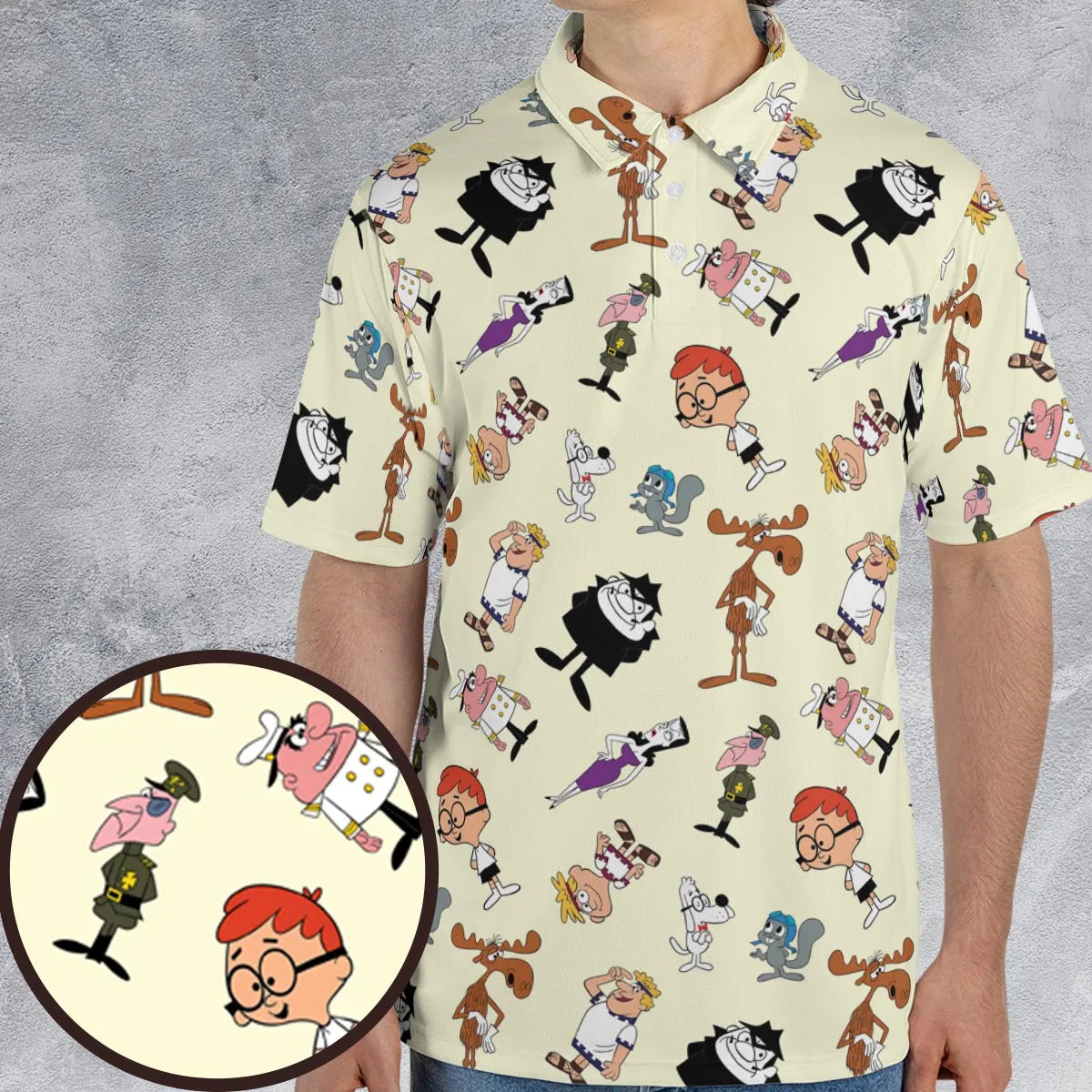 60s The Adventures Of Rocky And Bullwinkle and Friends AOP Men/Women Polo Shirt