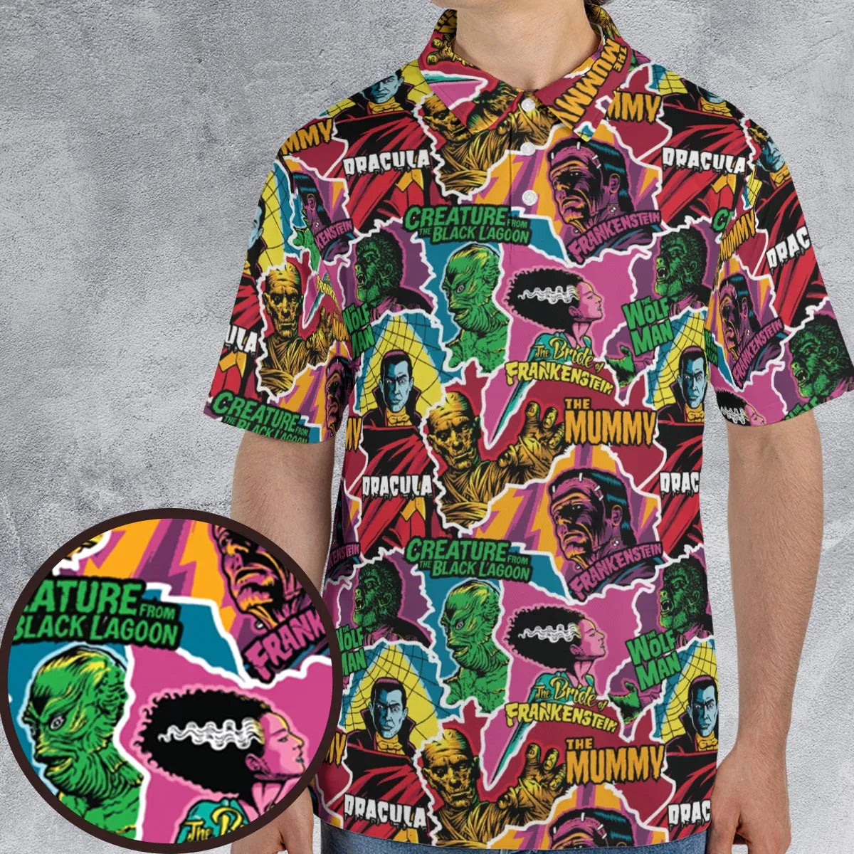 Monsters Pop Collage Universal Monsters AOP Men/Women Polo Shirt
