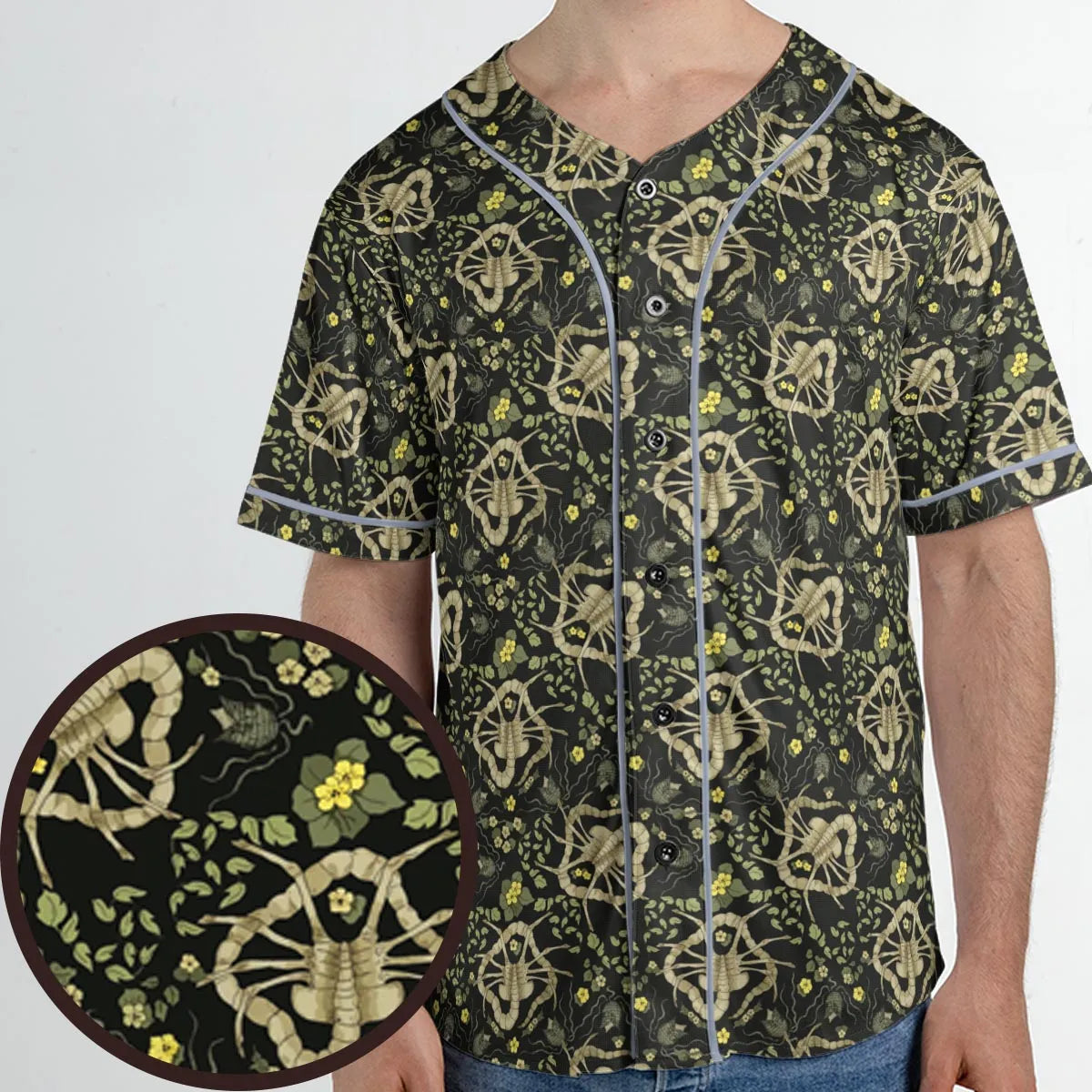 Facehugger Flower Pattern Alien Unisex Baseball Jersey