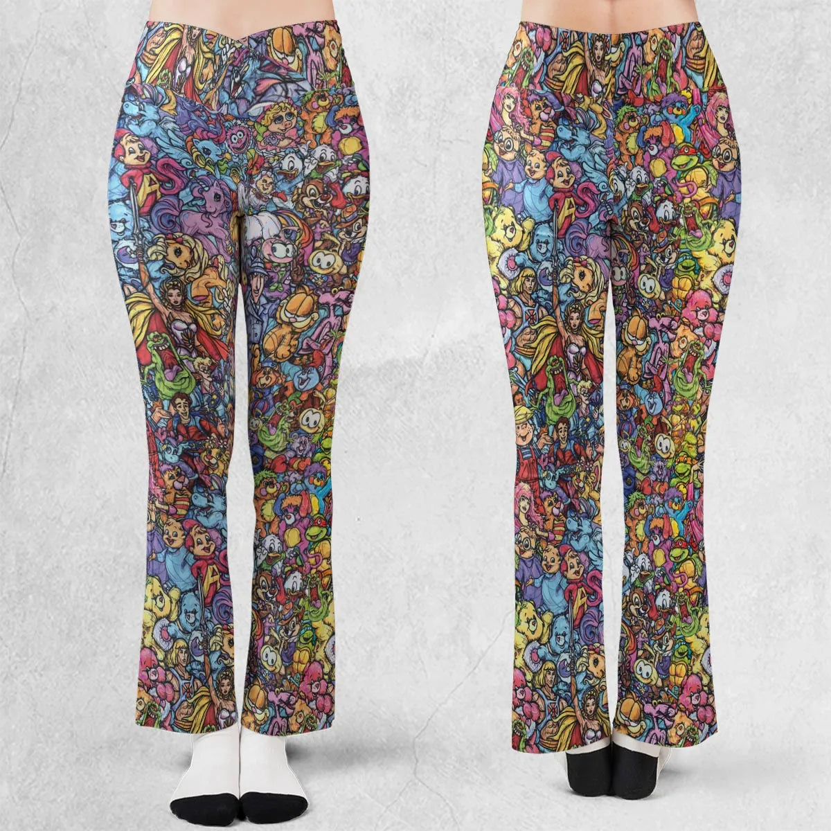 80s Throwback Cartoon Pattern Flare Leggings