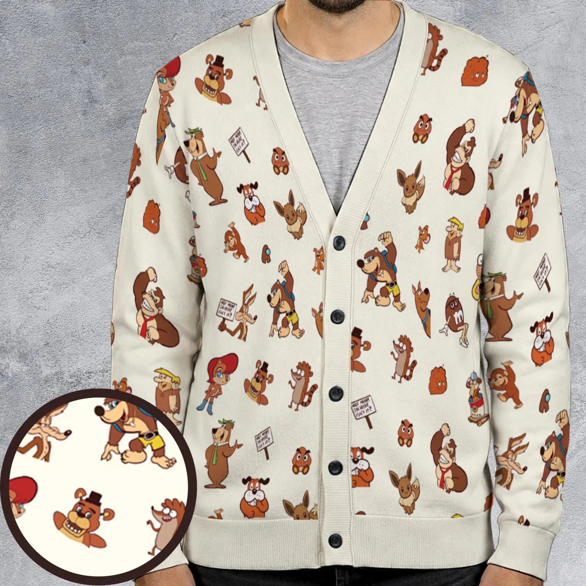 Famous Cartoon Characters in Brown Cardigan