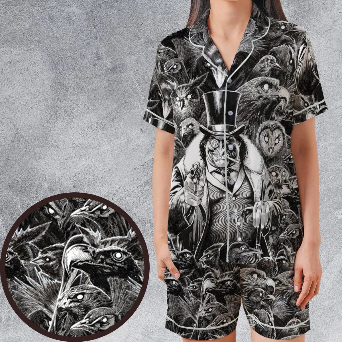 Umbrellas to Underworld Penguin Satin Short-Sleeve Pajamas Set