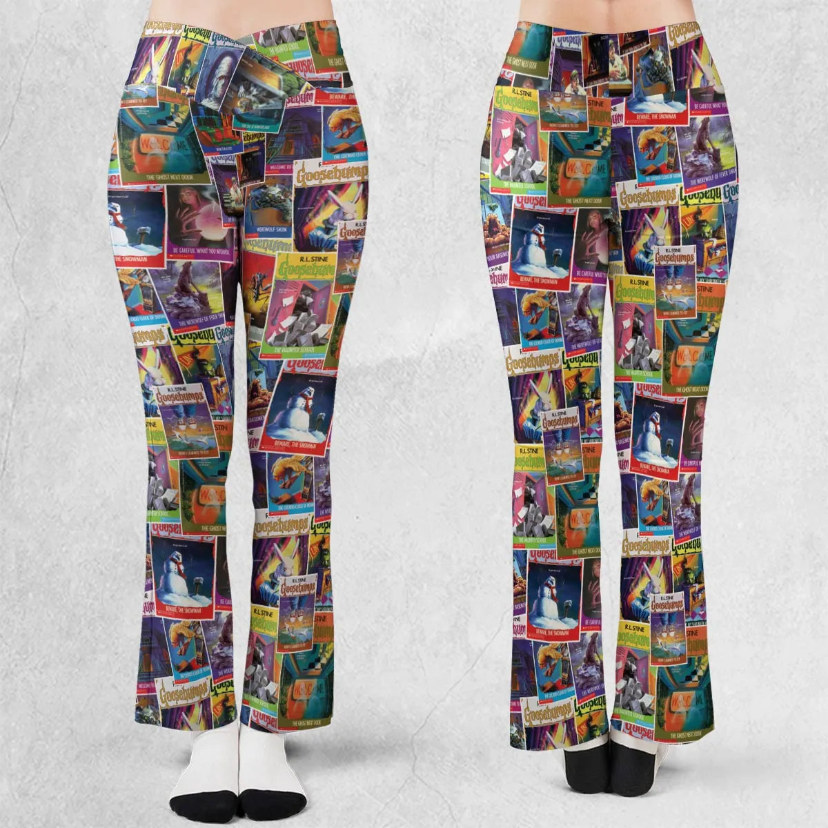 Goosebumps Monster Collage Pattern Flare Leggings
