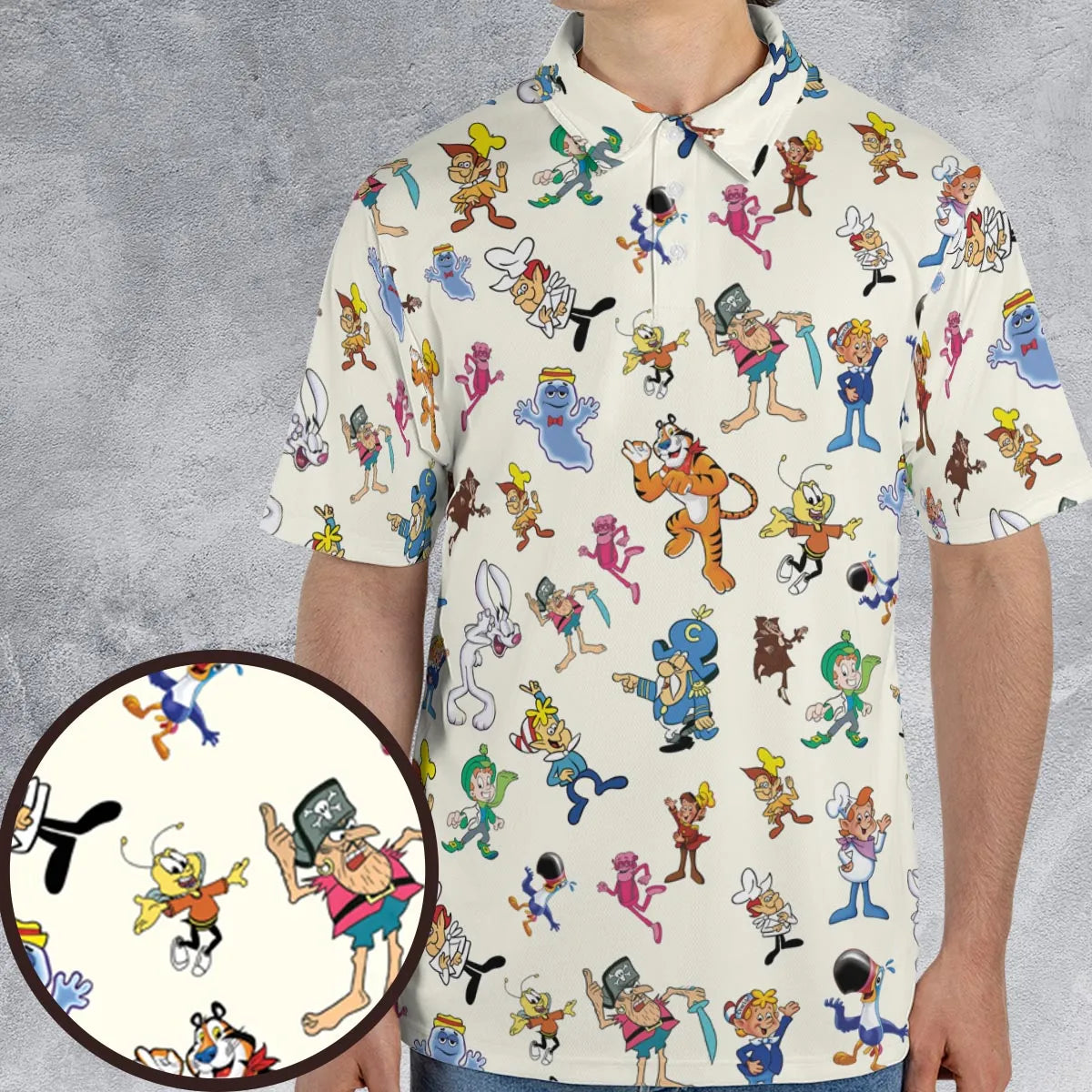 80s 90s Commercial Mascot Cereal AOP Men/Women Polo Shirt