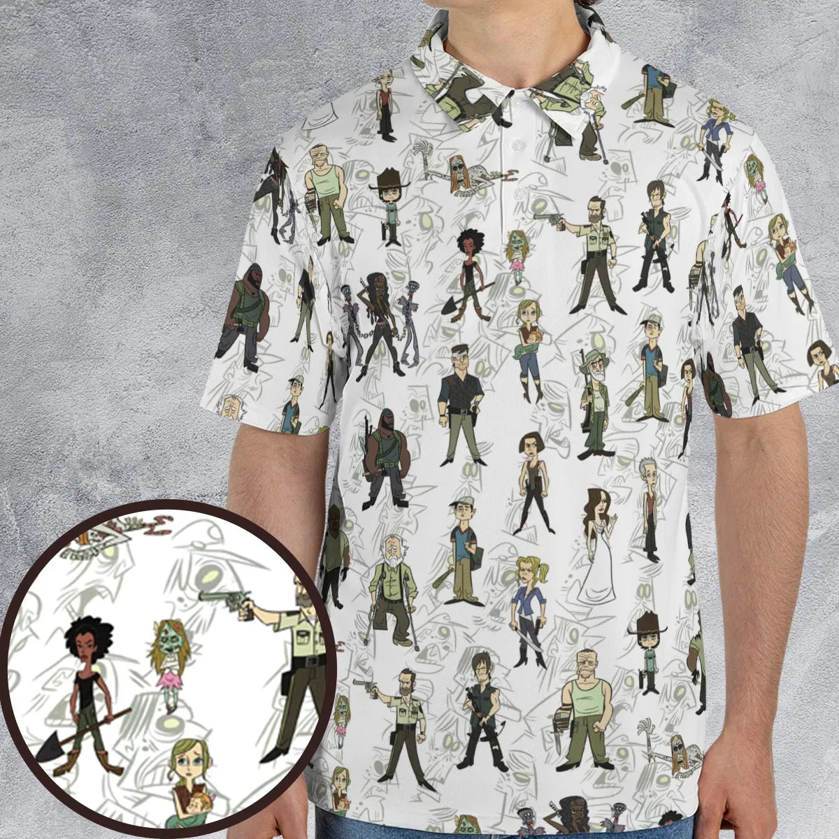 The Walking Dead Characters as Cartoons AOP Men/Women Polo Shirt