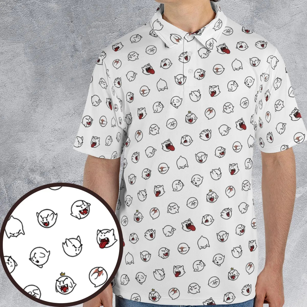 Super Mario Boo Pattern AOP Men/Women Polo Shirt