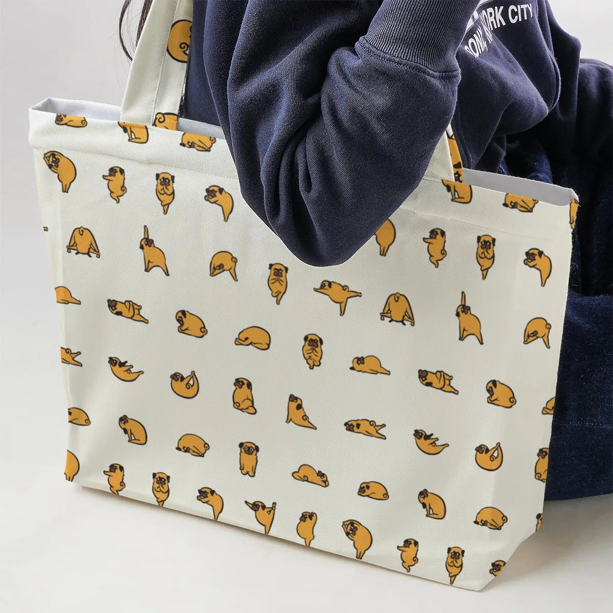 Pug Hot Yoga Pattern Large Tote Bag